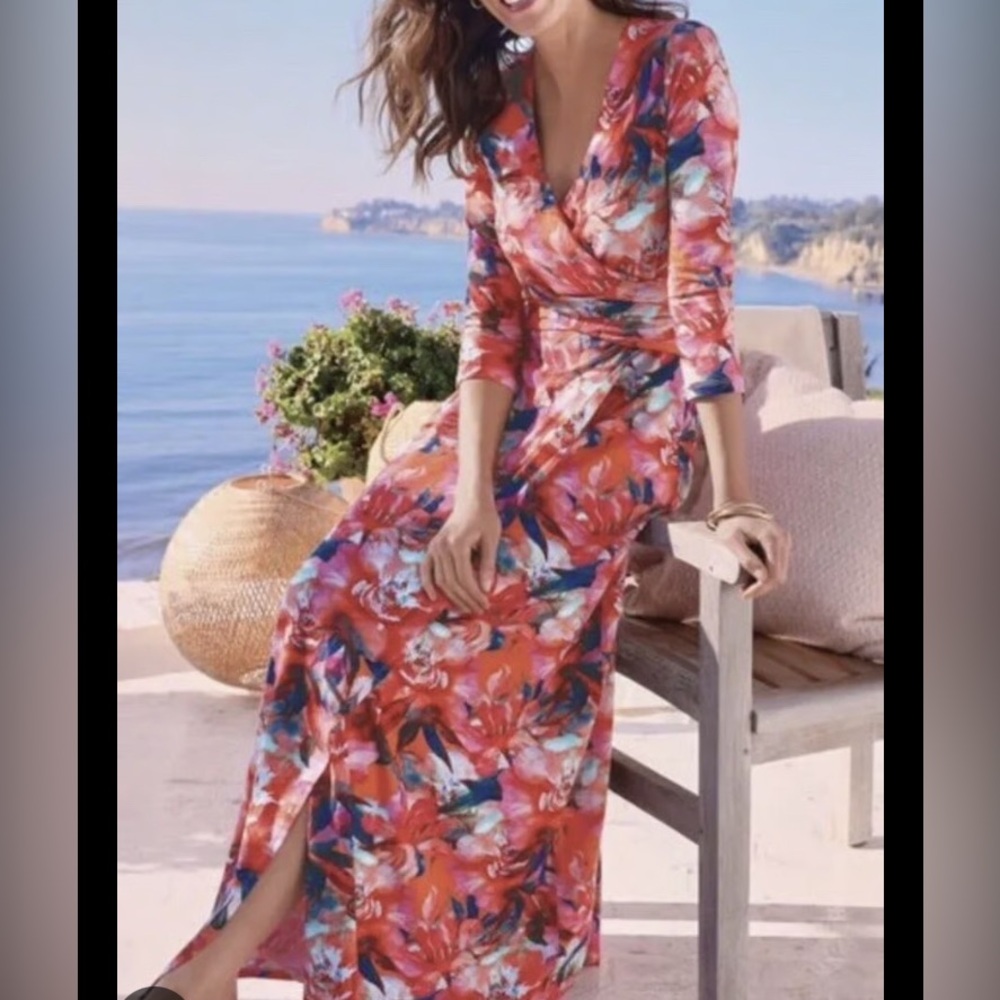 SOFT SURROUNDINGS Floral V-Neck Maxi Dress - Multicolor